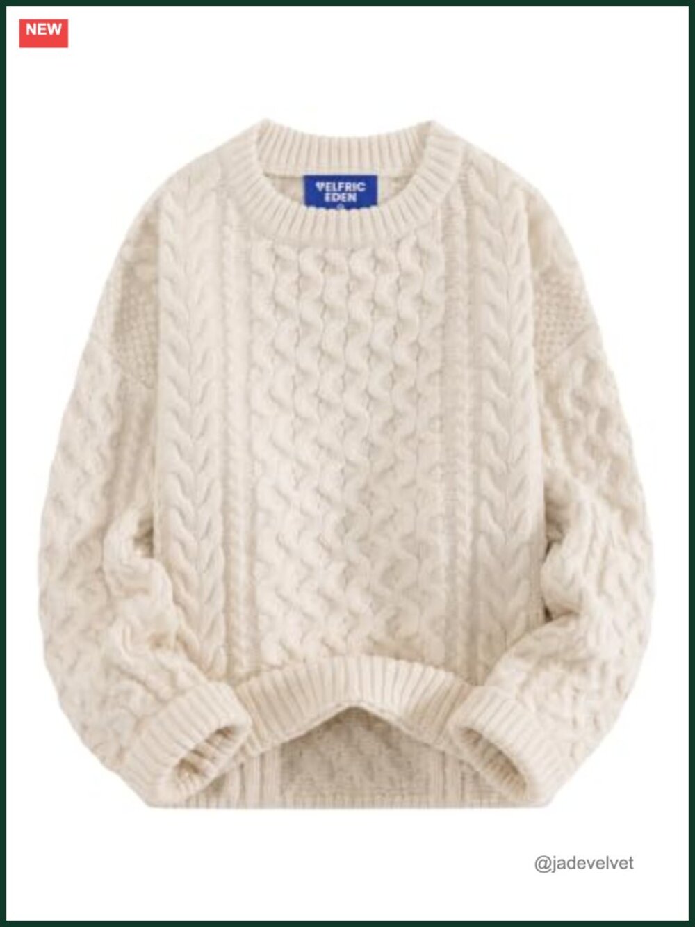 Oversized Chunky Cable Knit Sweater Crew Neck Pullover Recycled Wool Blend